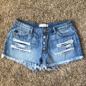 Kancan Distressed button fly light wash shorts size large
